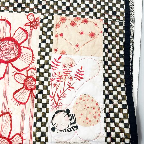 Love is Spoken Here Mother Daughter Floral Girl Quote Checkered Fabric Wall Art - Picture 8 of 9